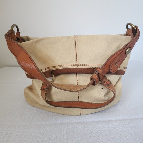 LUCKY BRAND Canvas and Italian Leather Shoulder Bag Tote 15" x 12" - Picture 1 of 9